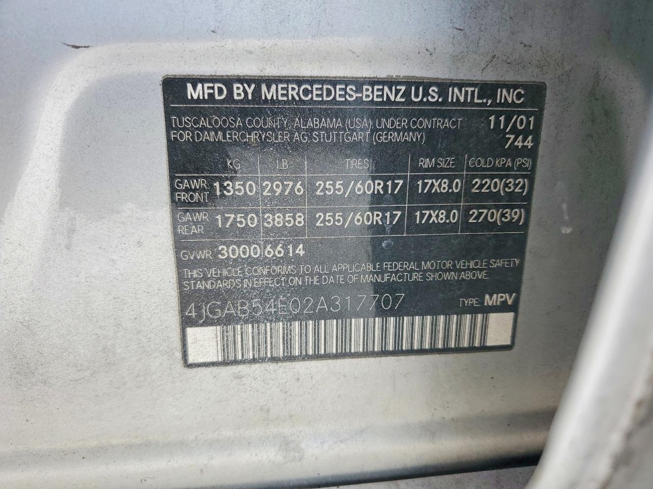 2002 Mercedes-benz Ml 320 Silver vin: 4JGAB54E02A317707