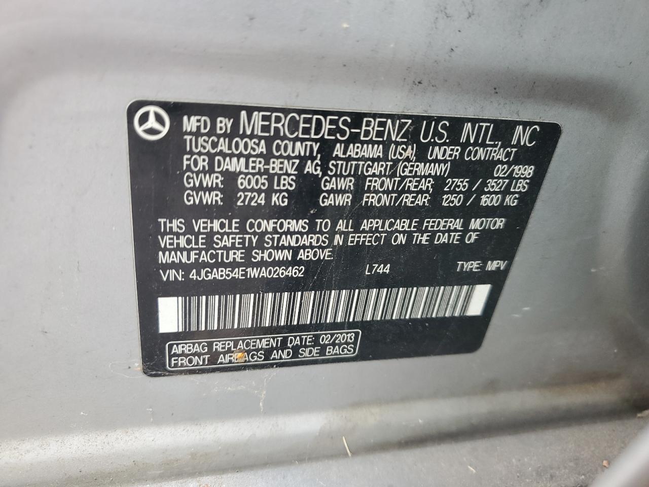 1998 Mercedes-benz Ml 320 Silver vin: 4JGAB54E1WA026462