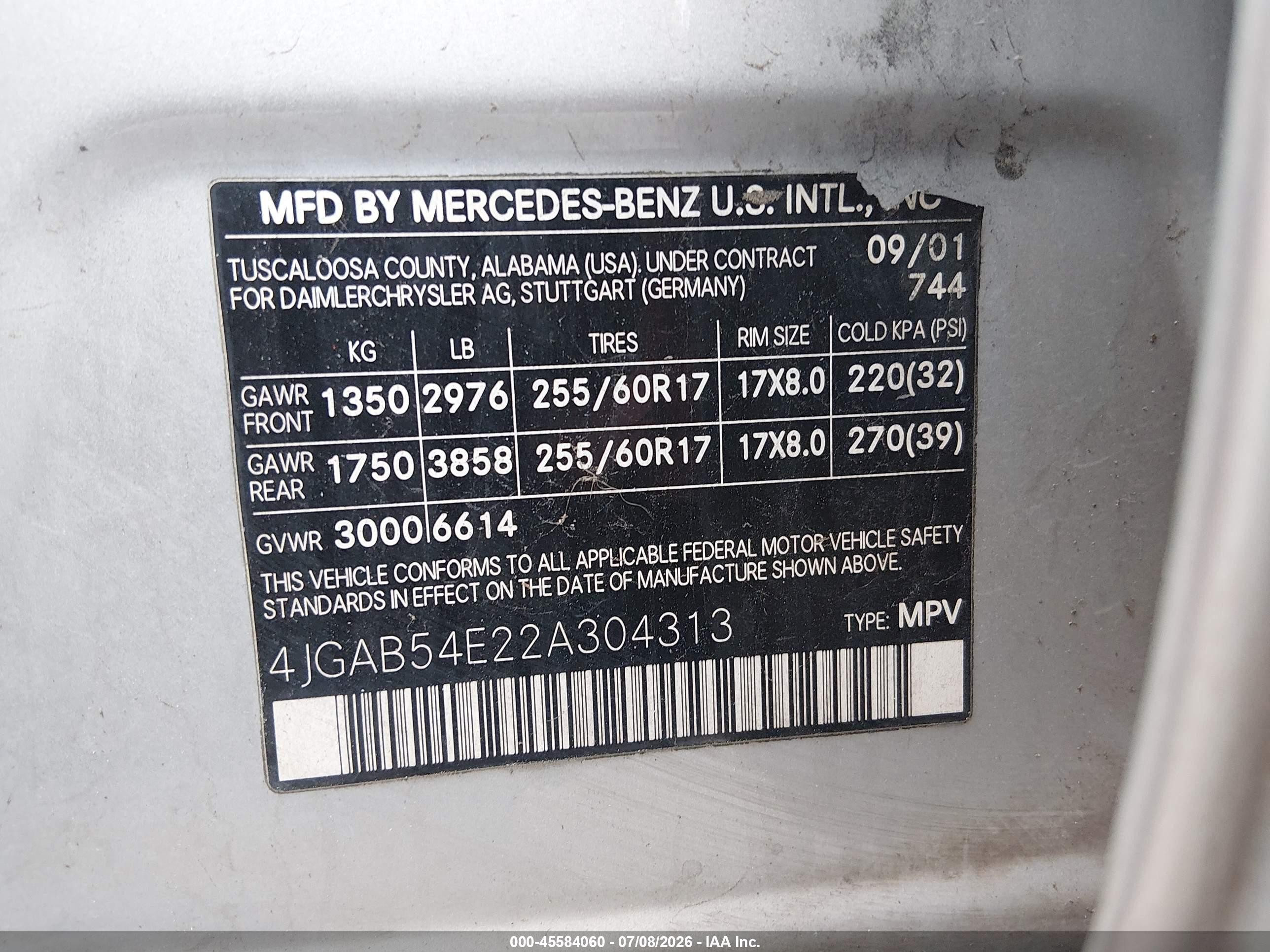 2002 Mercedes-benz Ml 320   Silver vin: 4JGAB54E22A304313