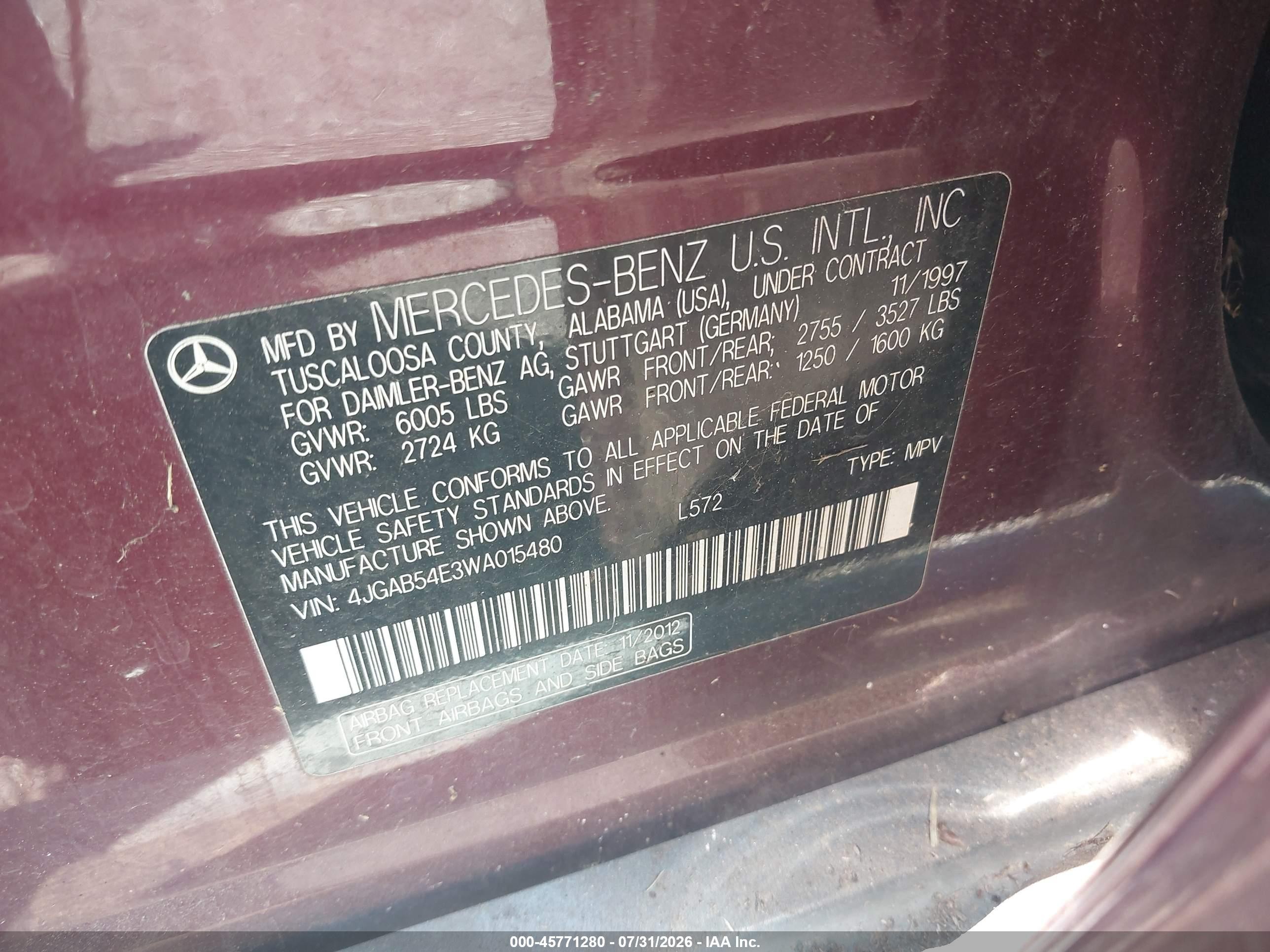 1998 Mercedes-benz Ml 320 Classic Purple vin: 4JGAB54E3WA015480