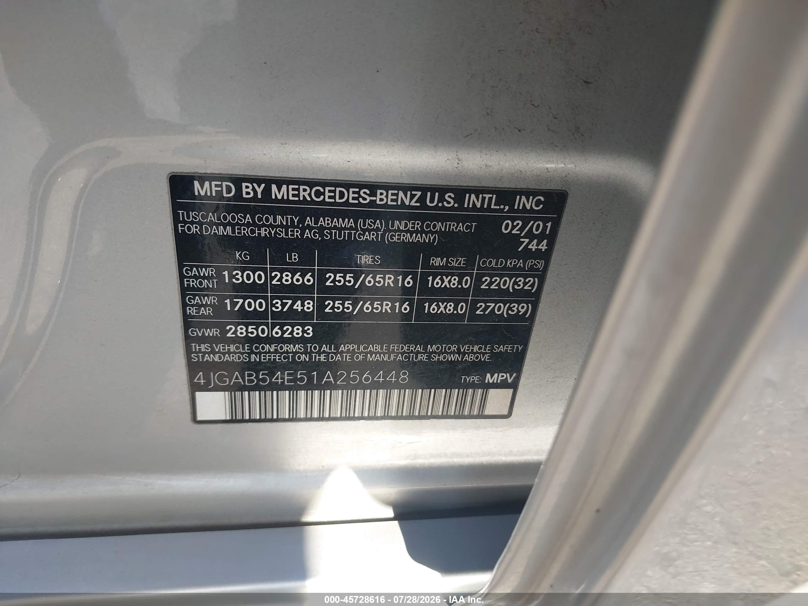 2001 Mercedes-benz Ml 320   Серебряный vin: 4JGAB54E51A256448