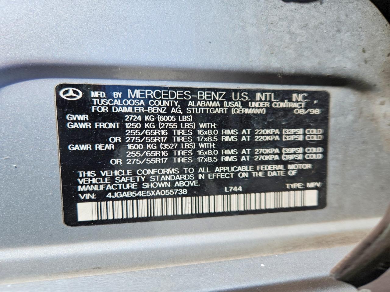 1999 Mercedes-benz Ml 320 Gray vin: 4JGAB54E5XA055738