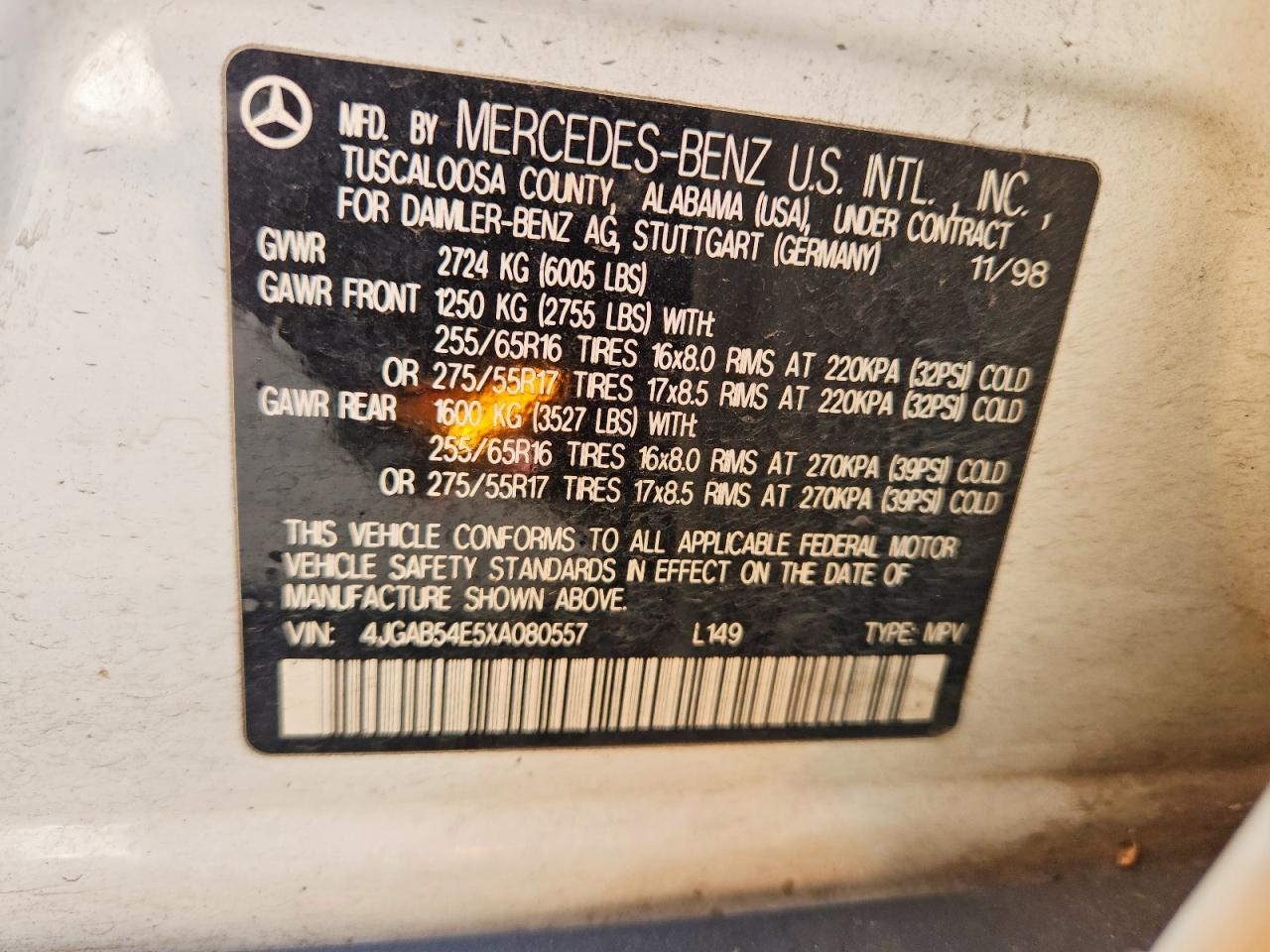 1999 Mercedes-benz Ml 320 White vin: 4JGAB54E5XA080557