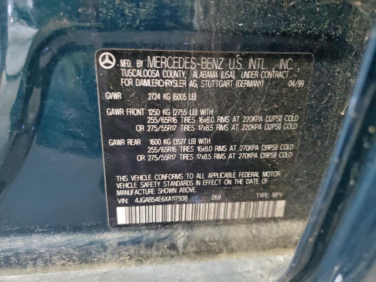 1999 Mercedes-benz Ml 320 Green vin: 4JGAB54E6XA117938