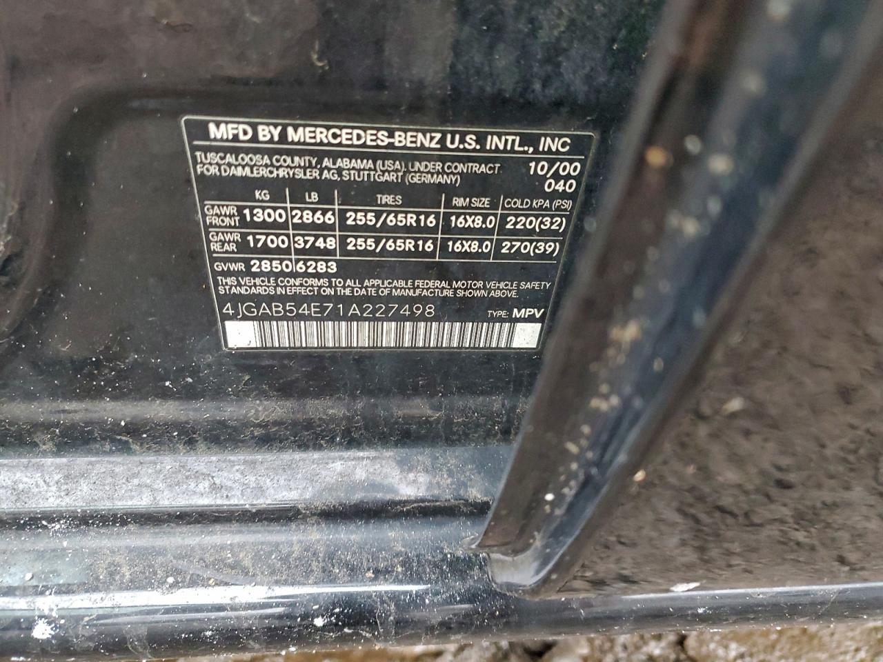 2001 Mercedes-benz Ml 320 Black vin: 4JGAB54E71A227498