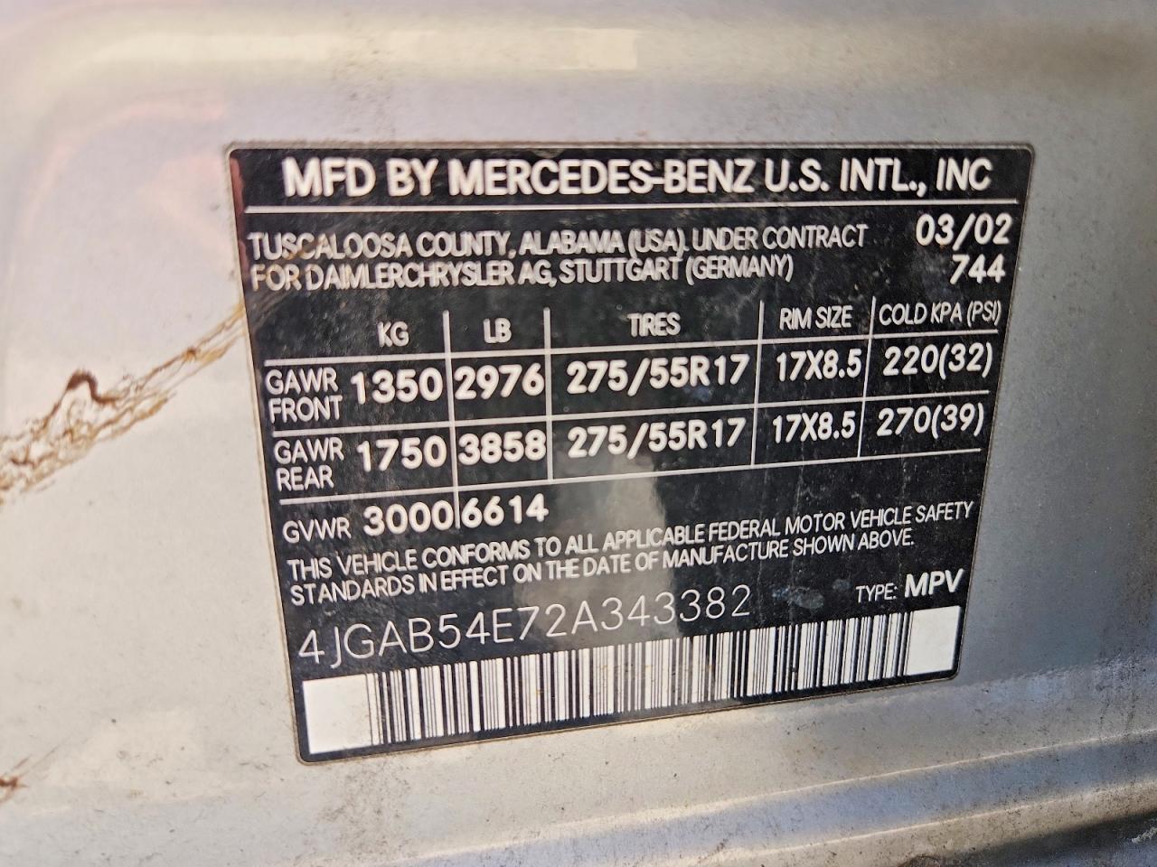 2002 Mercedes-benz Ml 320 Silver vin: 4JGAB54E72A343382