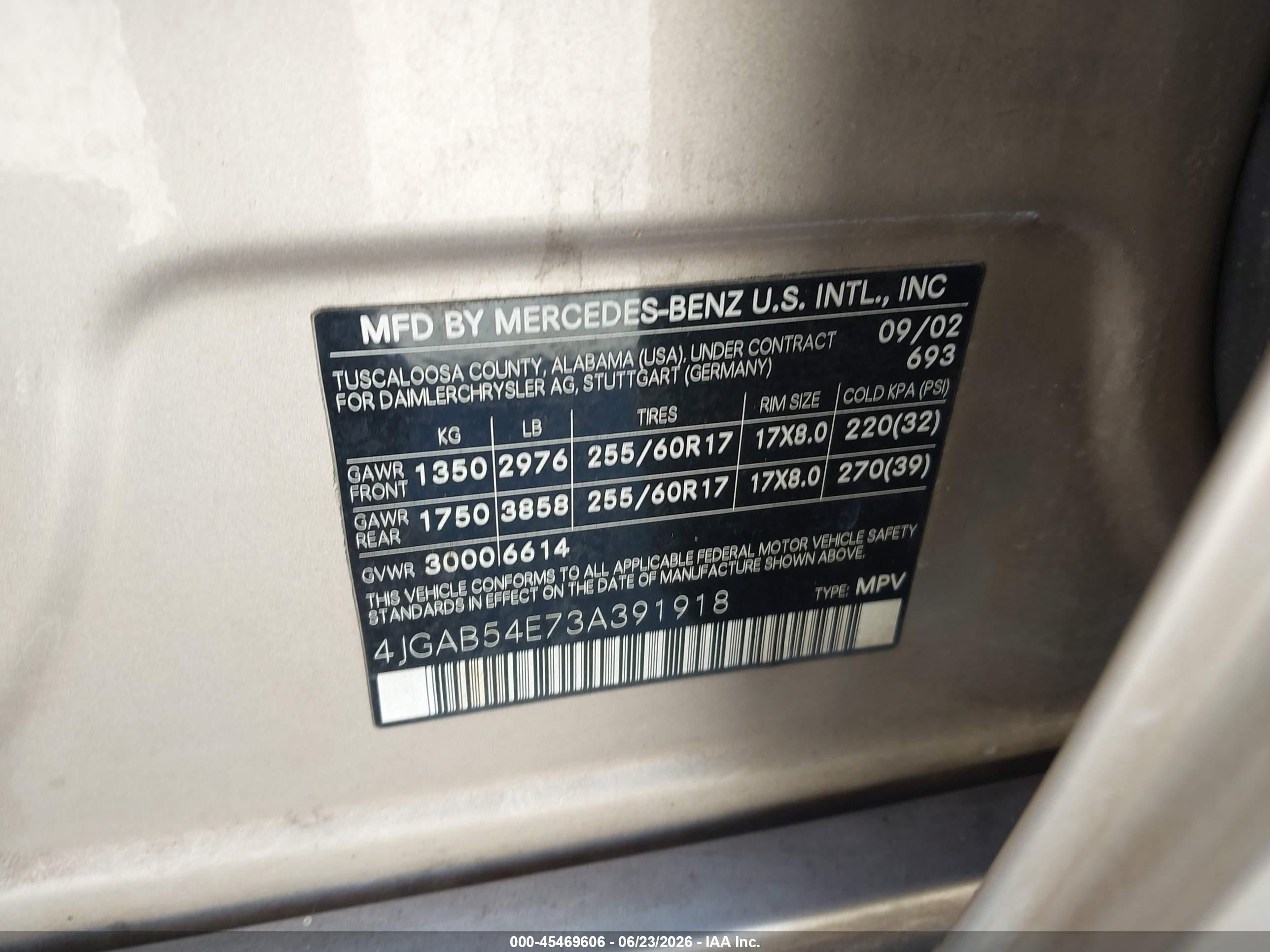 2003 Mercedes-benz Ml 320   Gold vin: 4JGAB54E73A391918
