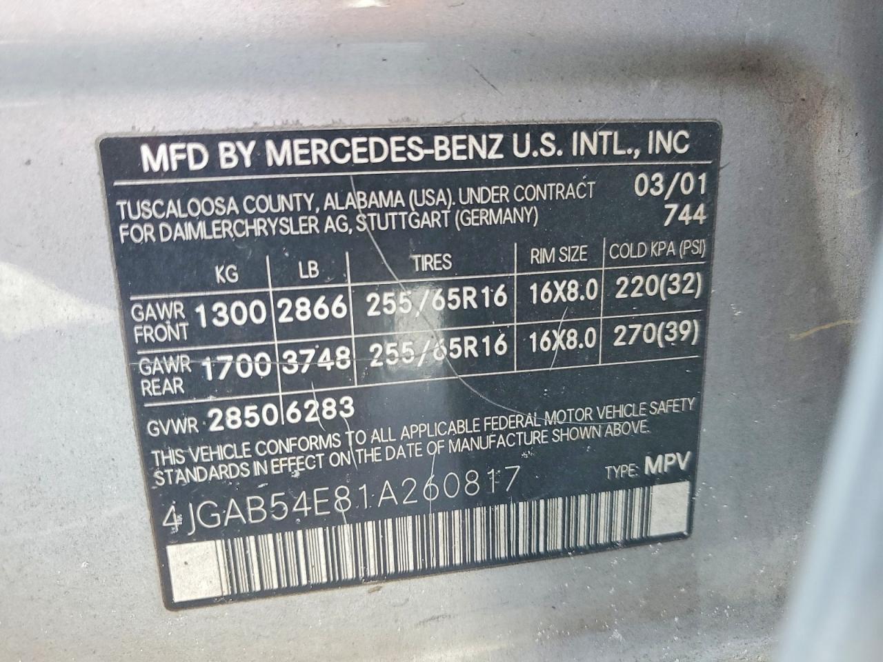 2001 Mercedes-benz Ml 320 Silver vin: 4JGAB54E81A260817