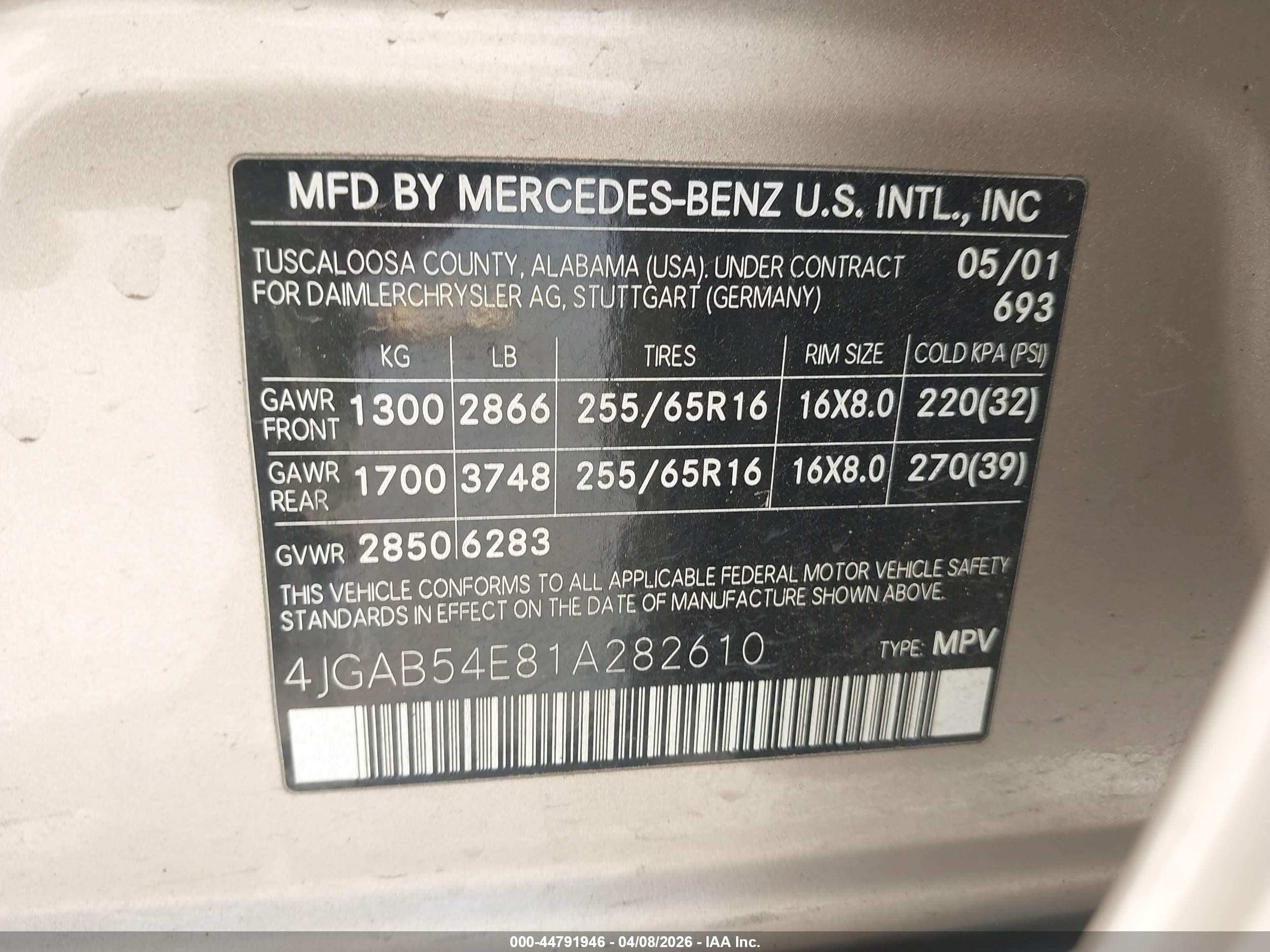 2001 Mercedes-benz Ml 320   Золотой vin: 4JGAB54E81A282610