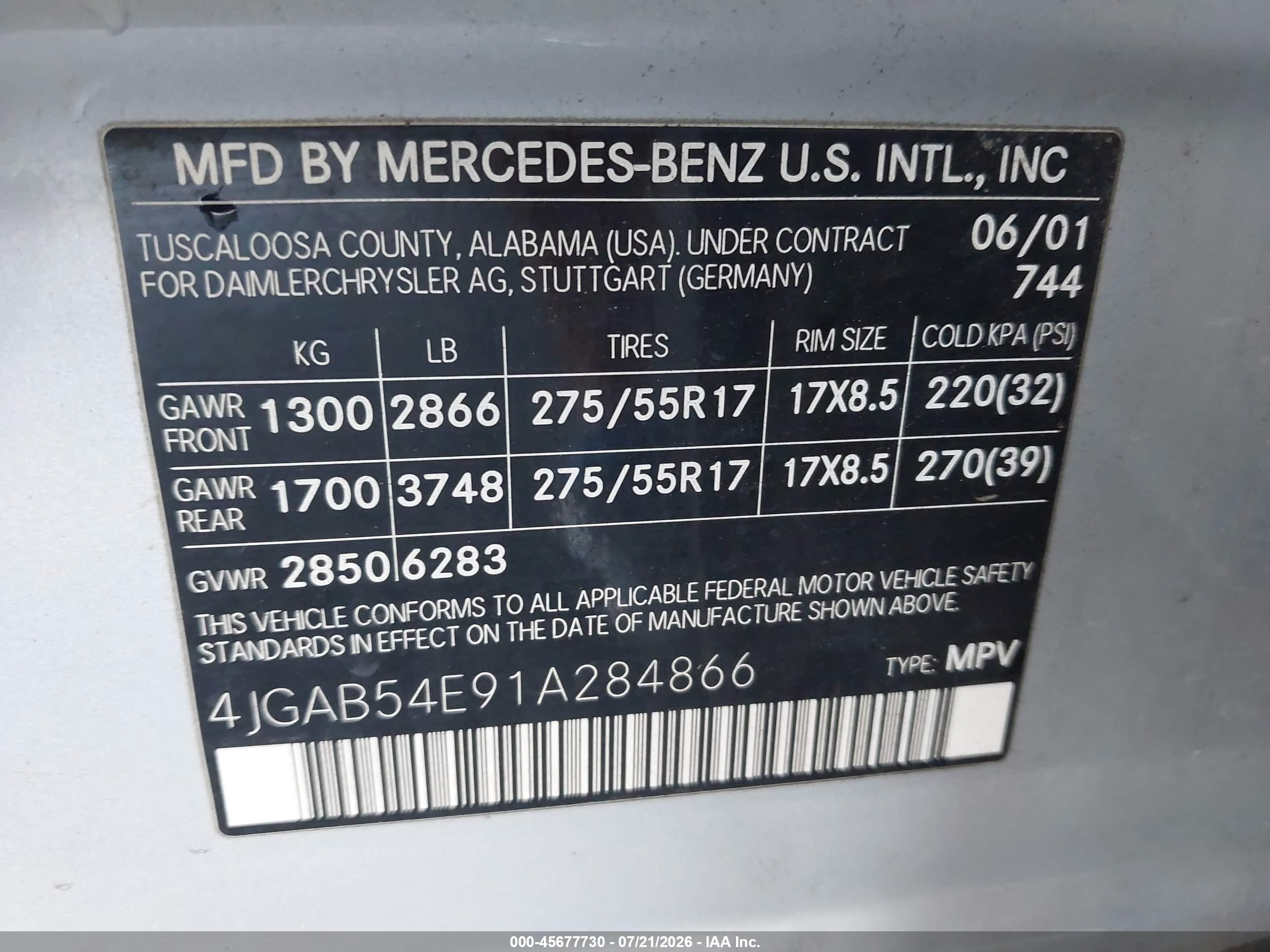 2001 Mercedes-benz Ml 320   Silver vin: 4JGAB54E91A284866