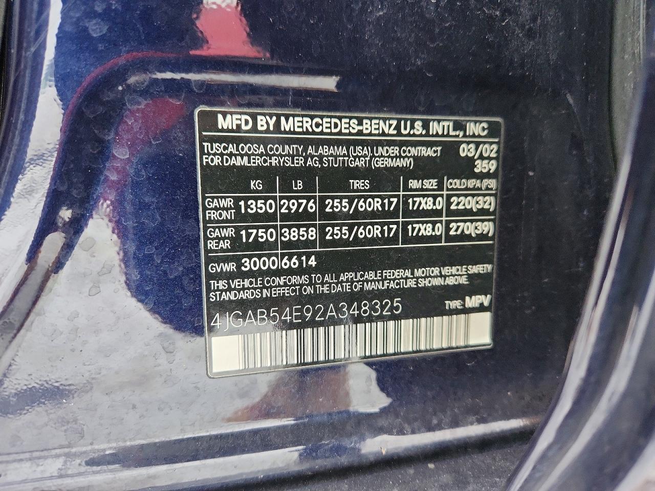 2002 Mercedes-benz Ml 320 Blue vin: 4JGAB54E92A348325