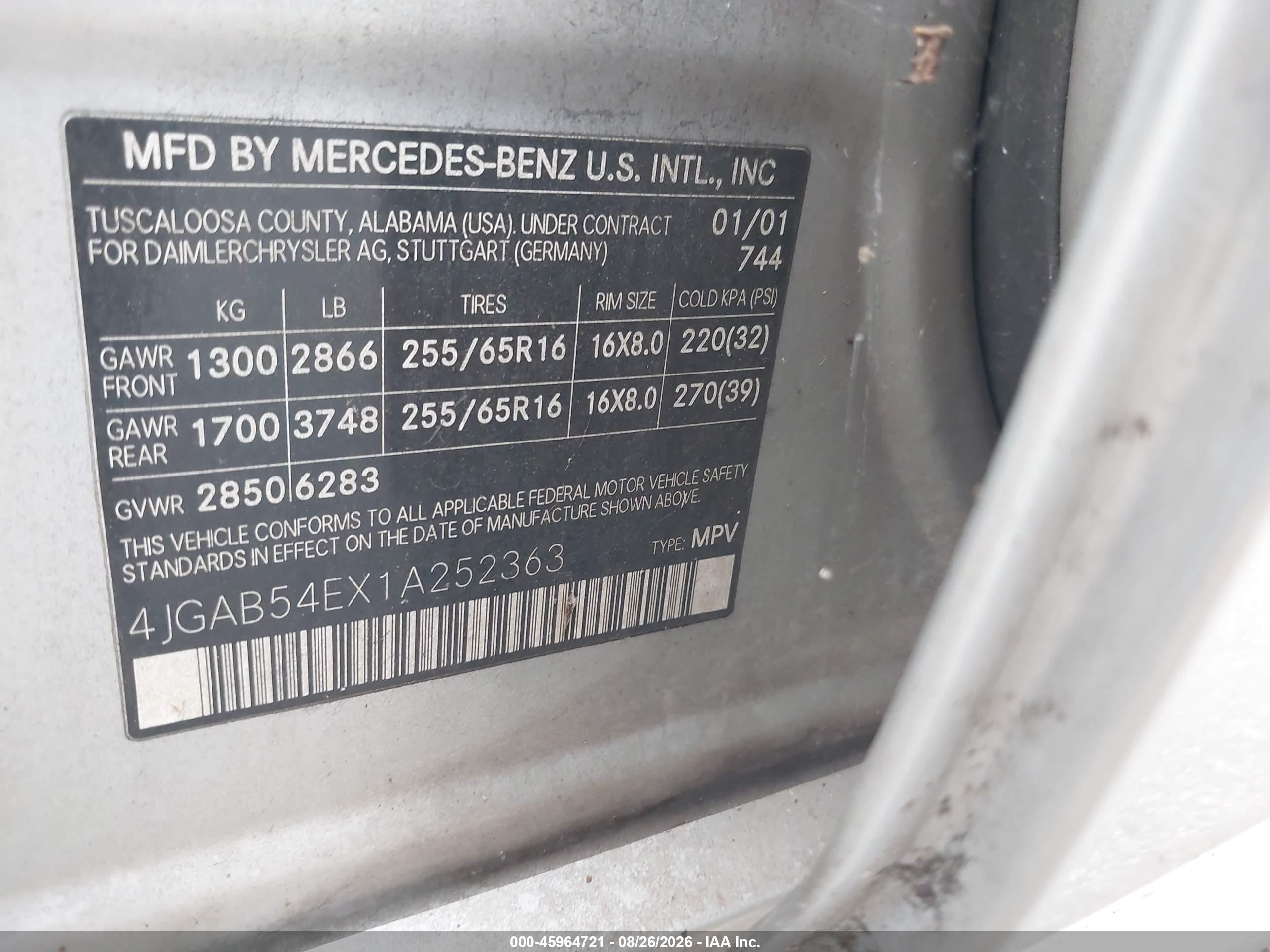2001 Mercedes-benz Ml 320   Silver vin: 4JGAB54EX1A252363