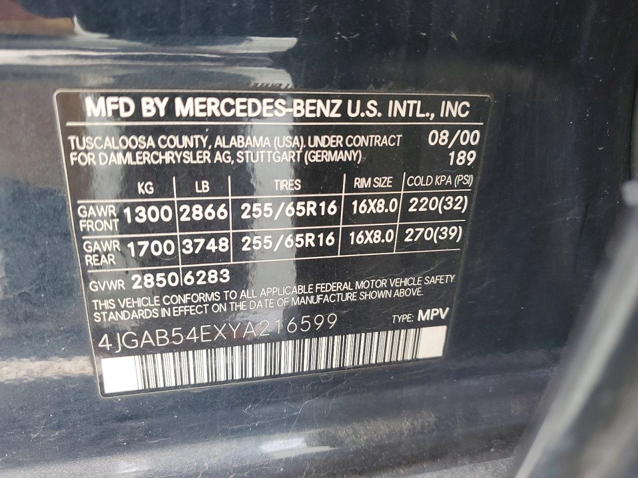 2000 Mercedes-benz Ml 320 Blue vin: 4JGAB54EXYA216599