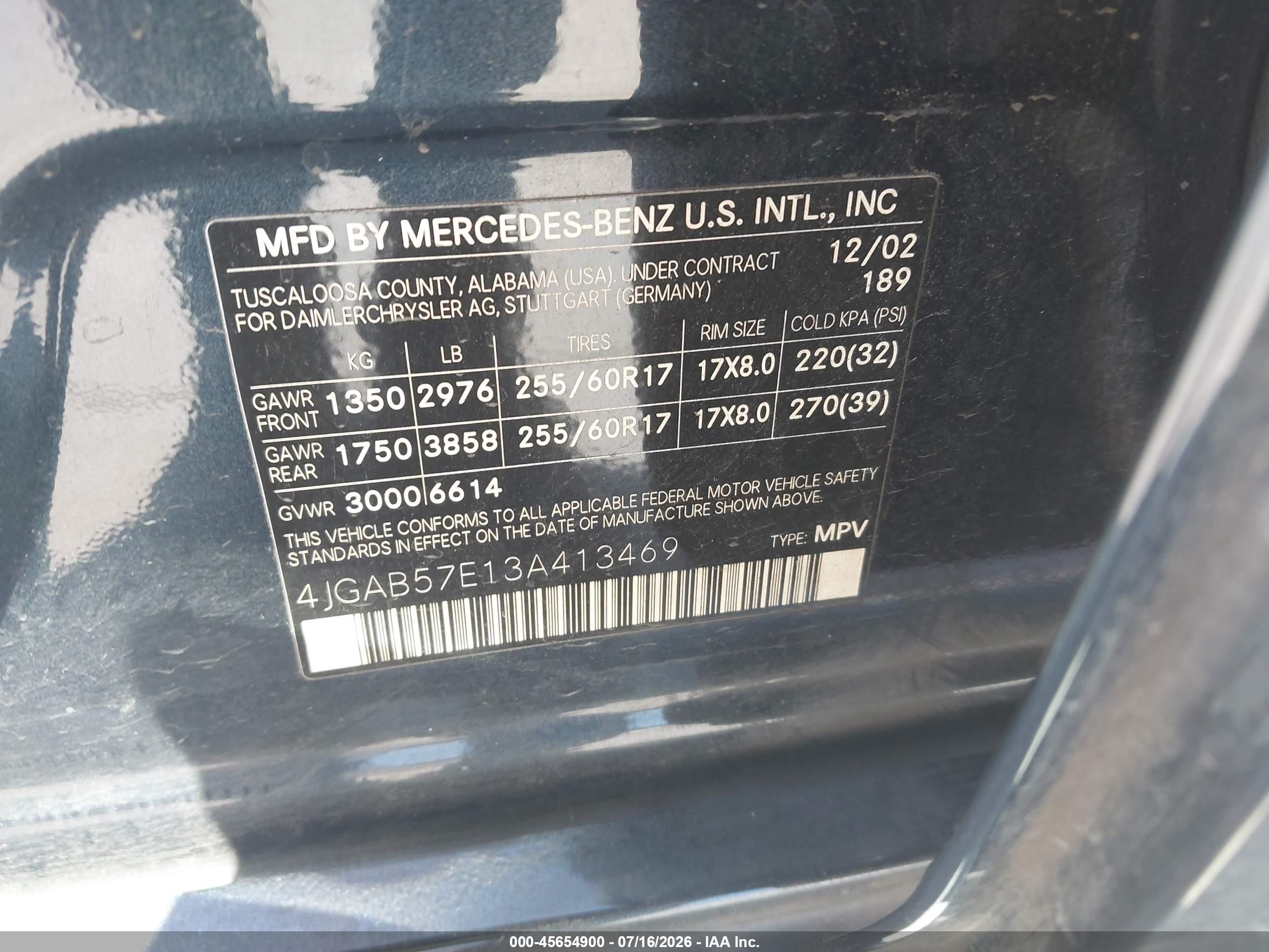 2003 Mercedes-benz Ml 350 Blue vin: 4JGAB57E13A413469