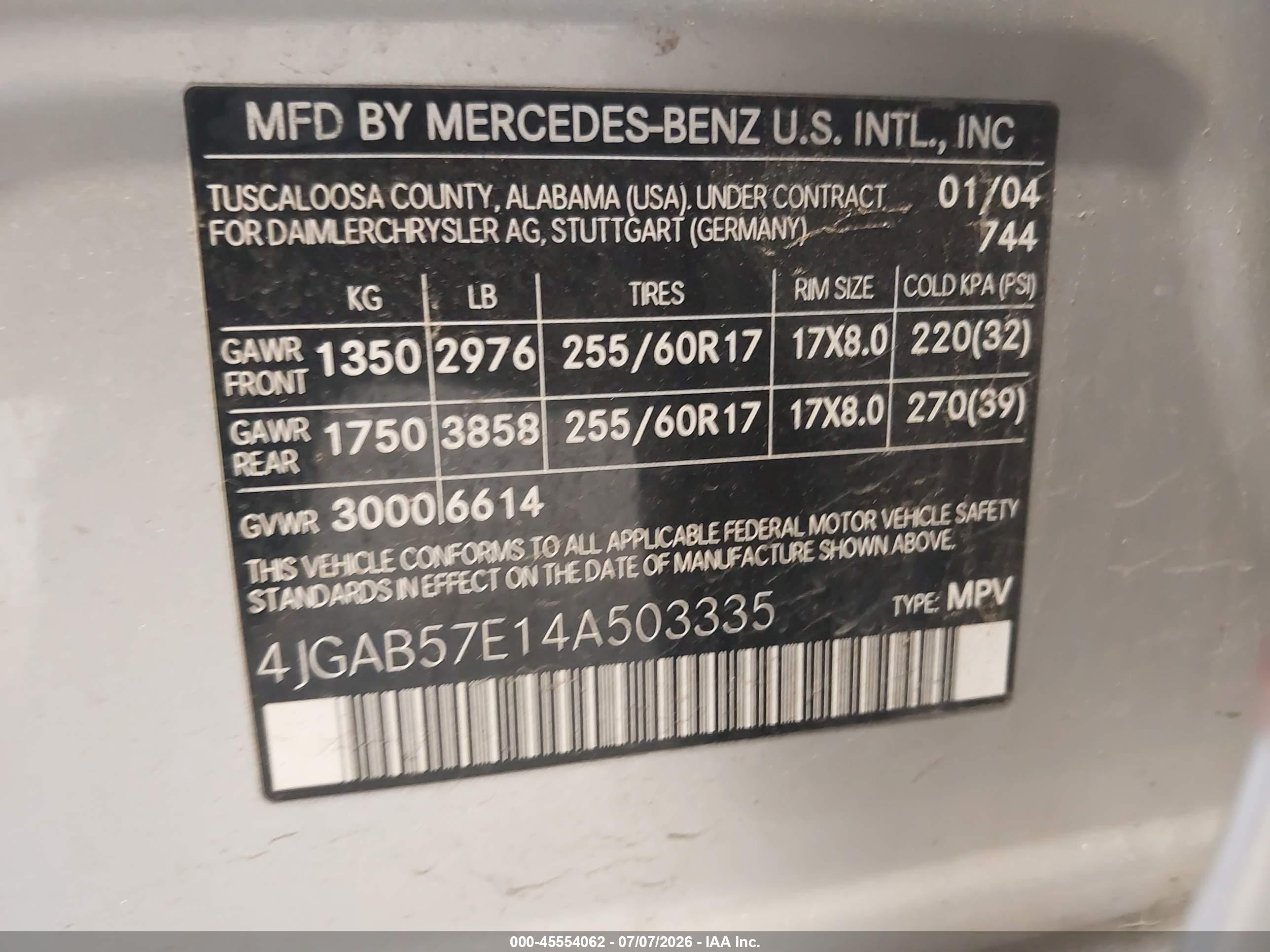 2004 Mercedes-benz Ml 350 4matic Silver vin: 4JGAB57E14A503335