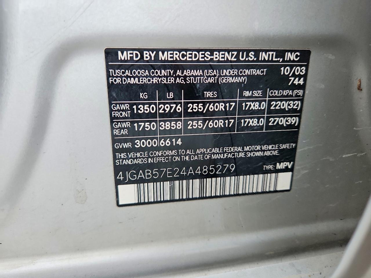 2004 Mercedes-benz Ml 350 Silver vin: 4JGAB57E24A485279