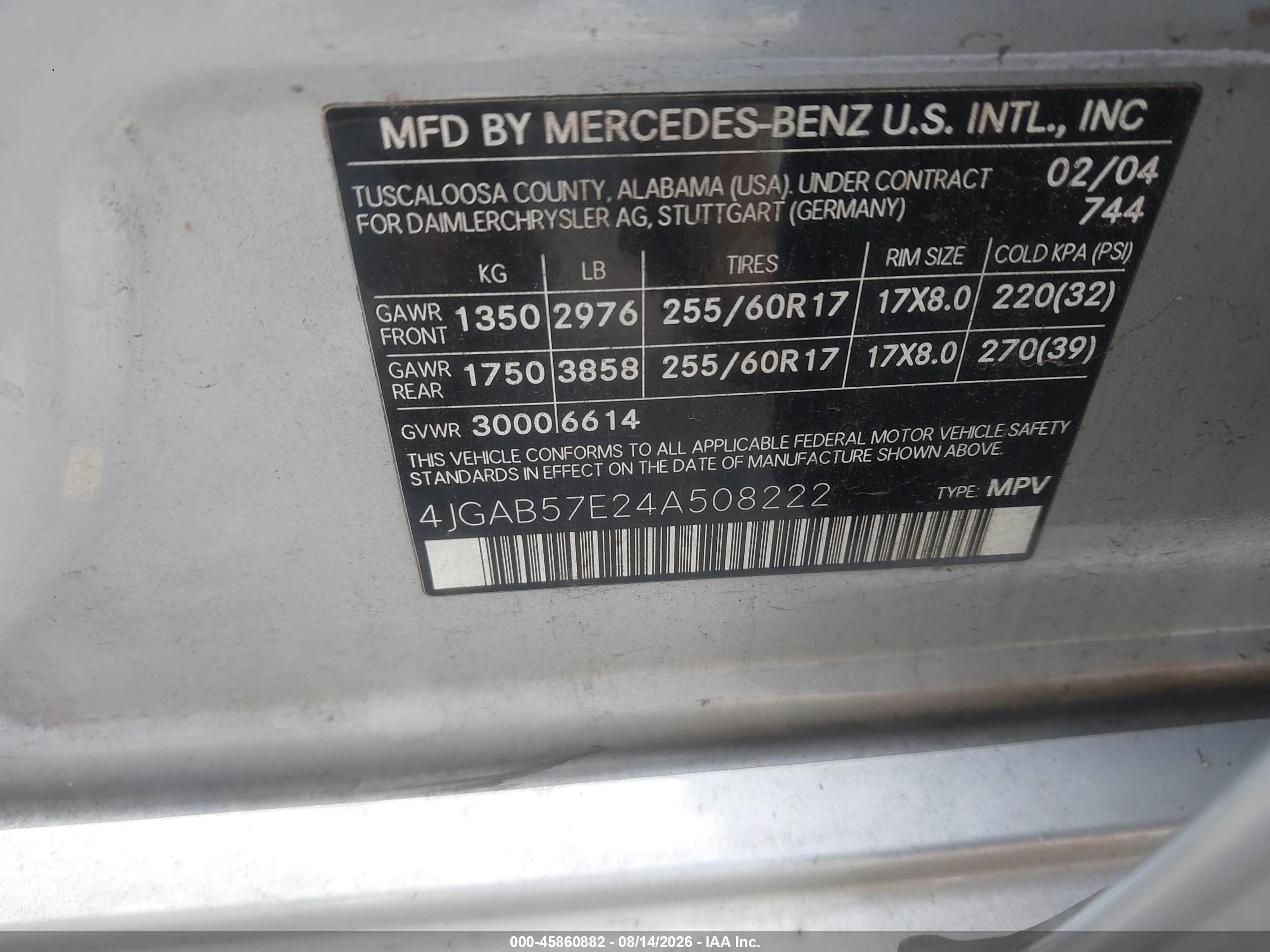 2004 Mercedes-benz Ml 350 4matic Gray vin: 4JGAB57E24A508222