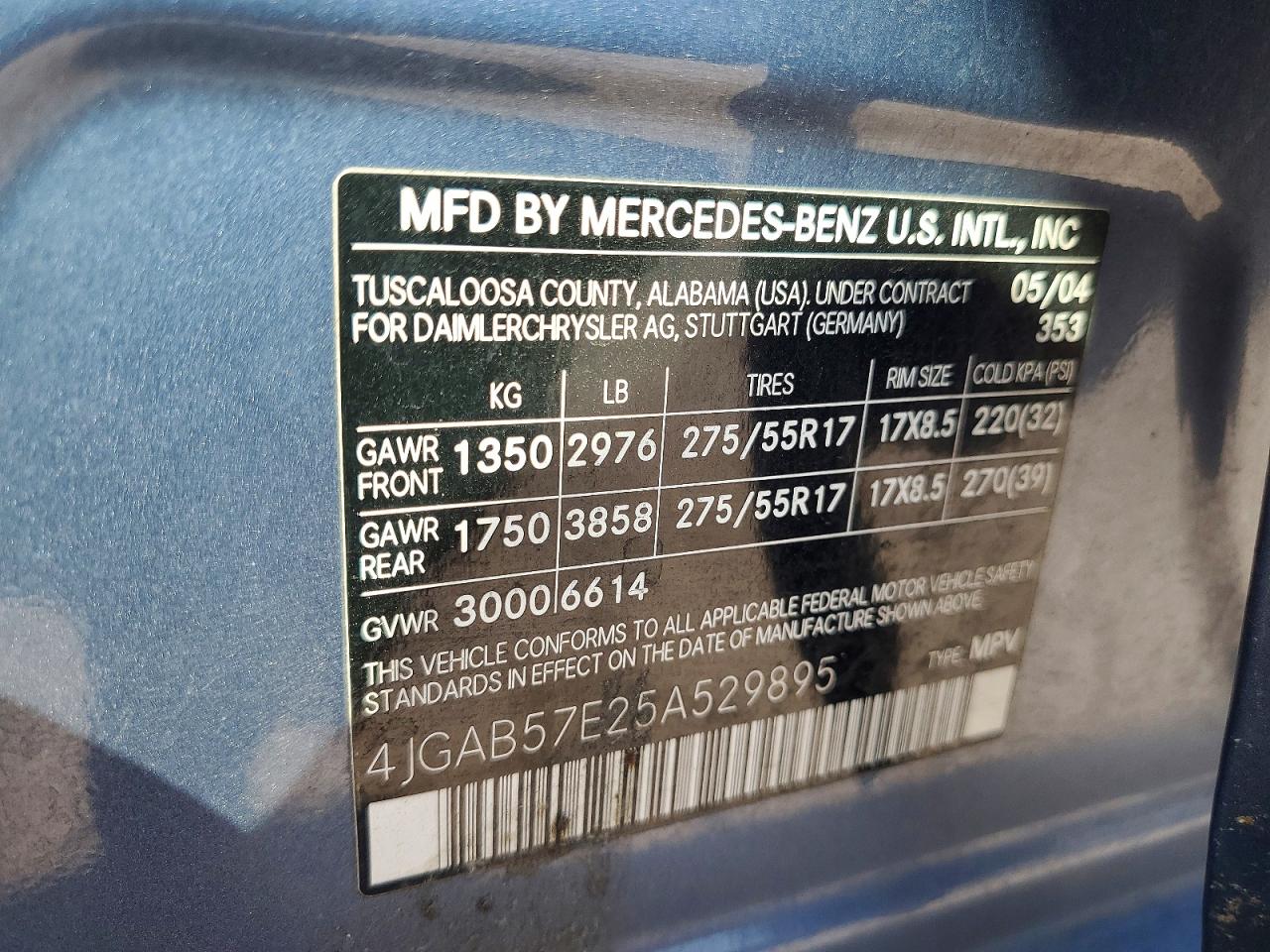 2005 Mercedes-benz Ml 350 Blue vin: 4JGAB57E25A529895