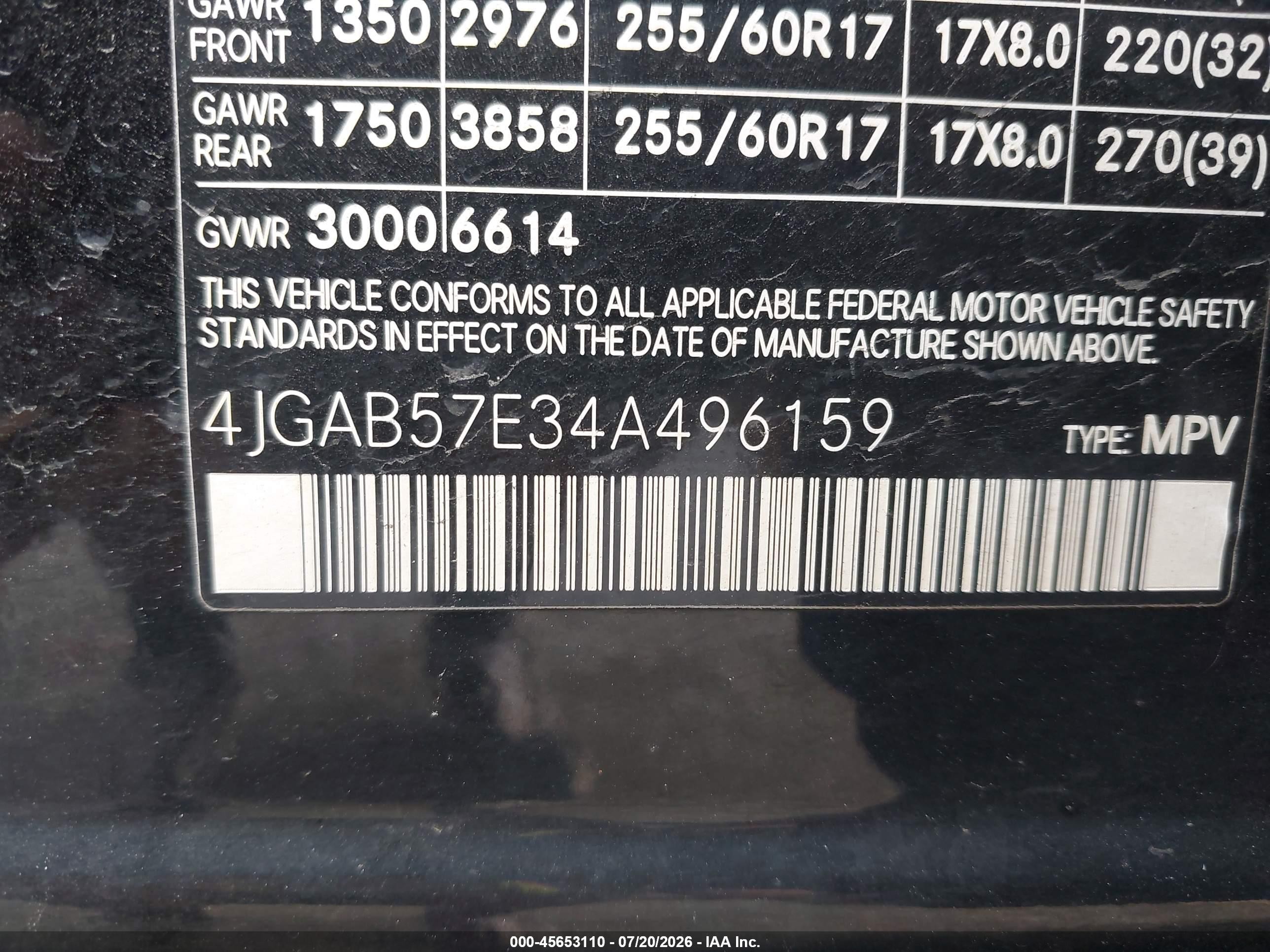 2004 Mercedes-benz Ml 350 4matic Black vin: 4JGAB57E34A496159