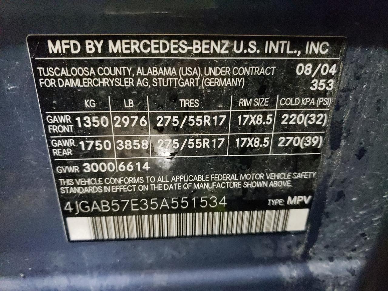 2005 Mercedes-benz Ml 350 Blue vin: 4JGAB57E35A551534