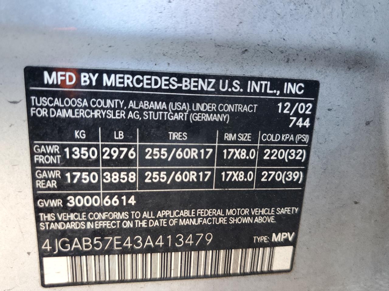 2003 Mercedes-benz Ml 350 Silver vin: 4JGAB57E43A413479