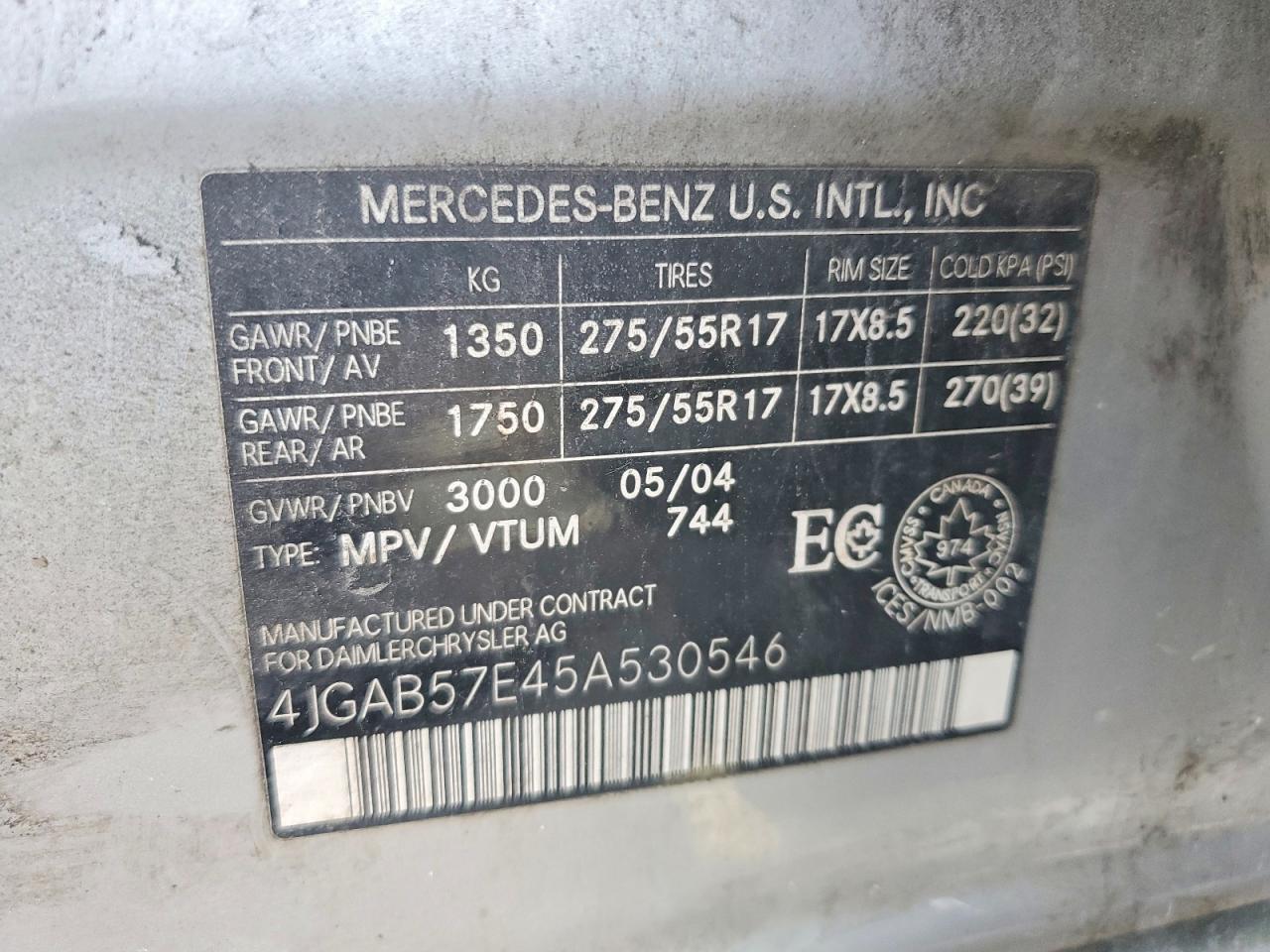 2005 Mercedes-benz Ml 350 Silver vin: 4JGAB57E45A530546