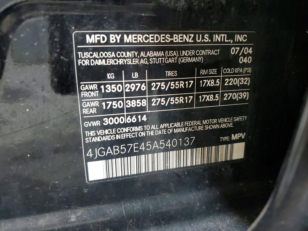 2005 Mercedes-benz Ml 350 Black vin: 4JGAB57E45A540137