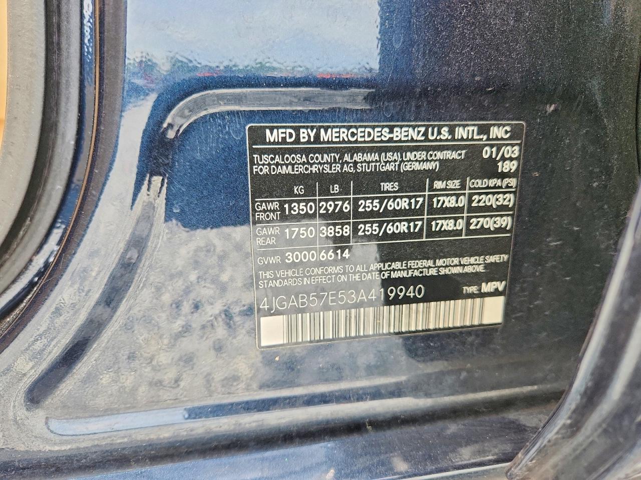 2003 Mercedes-benz Ml 350 Blue vin: 4JGAB57E53A419940