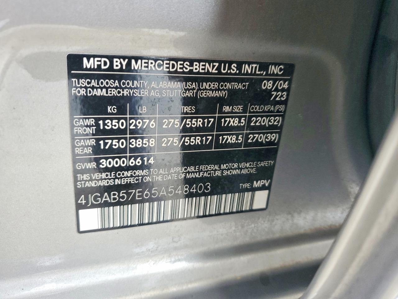 2005 Mercedes-benz Ml 350 Серый vin: 4JGAB57E65A548403
