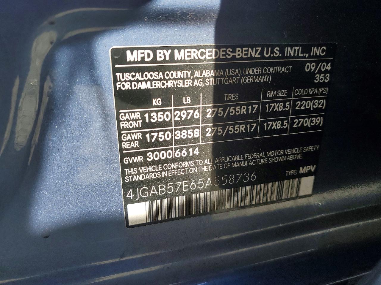 2005 Mercedes-benz Ml 350 Blue vin: 4JGAB57E65A558736