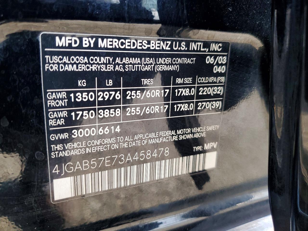 2003 Mercedes-benz Ml 350 Black vin: 4JGAB57E73A458478