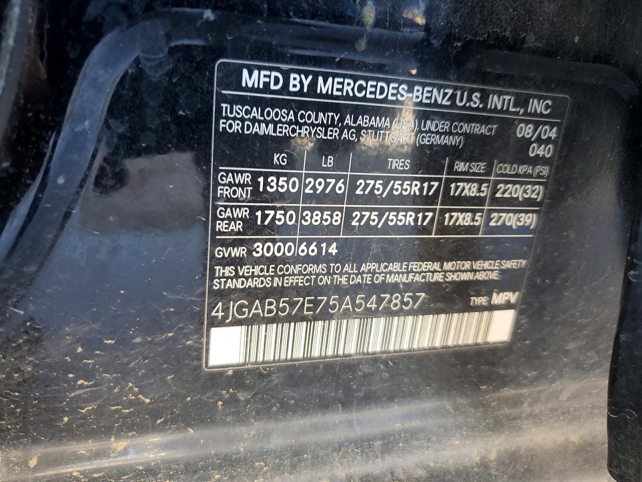 2005 Mercedes-benz Ml 350 Charcoal vin: 4JGAB57E75A547857