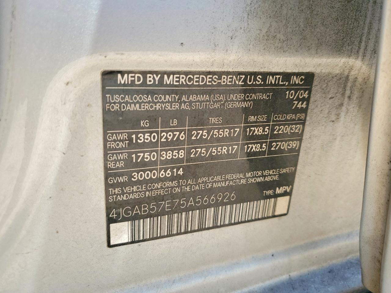 2005 Mercedes-benz Ml 350 Серебряный vin: 4JGAB57E75A566926