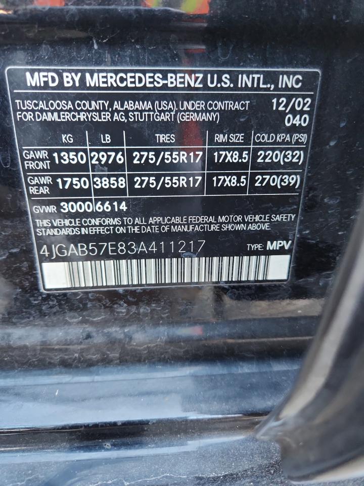 2003 Mercedes-benz Ml 350 Black vin: 4JGAB57E83A411217