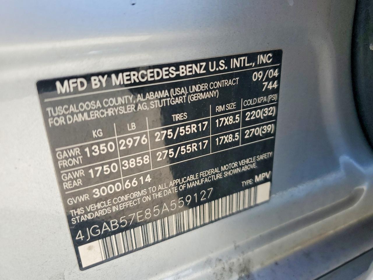 2005 Mercedes-benz Ml 350 Silver vin: 4JGAB57E85A559127