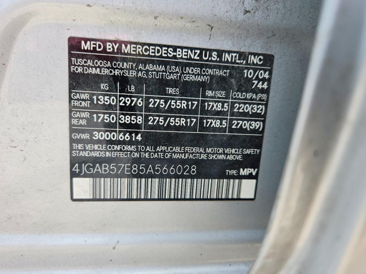 2005 Mercedes-benz Ml 350 Silver vin: 4JGAB57E85A566028