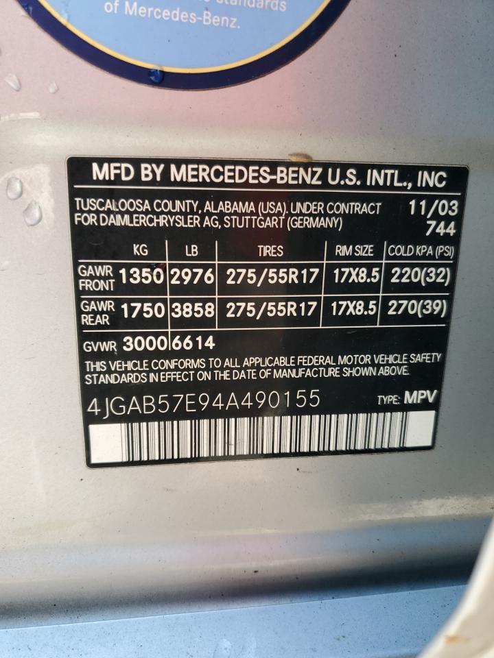 2004 Mercedes-benz Ml 350 Silver vin: 4JGAB57E94A490155