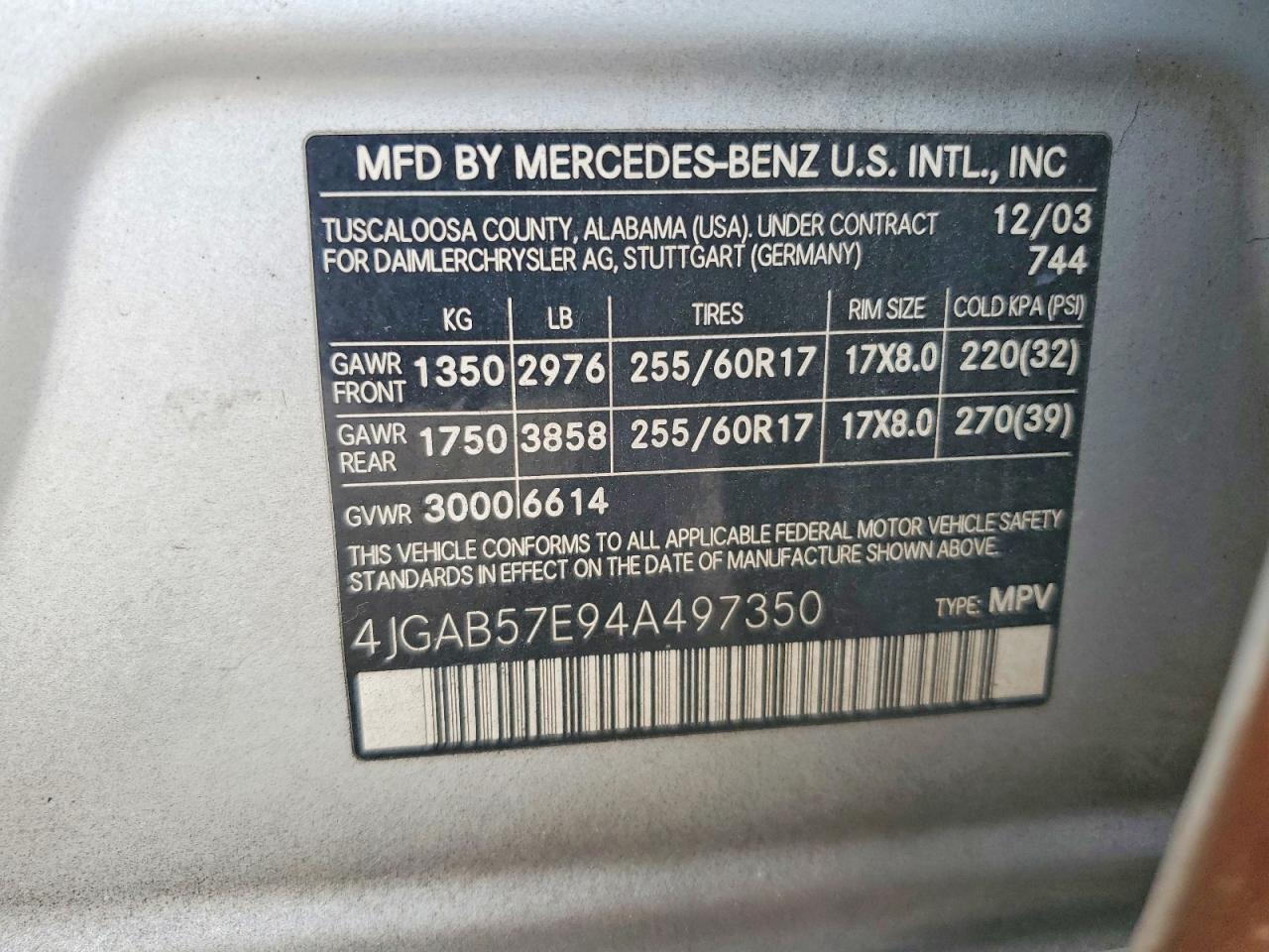 2004 Mercedes-benz Ml 350 Orange vin: 4JGAB57E94A497350