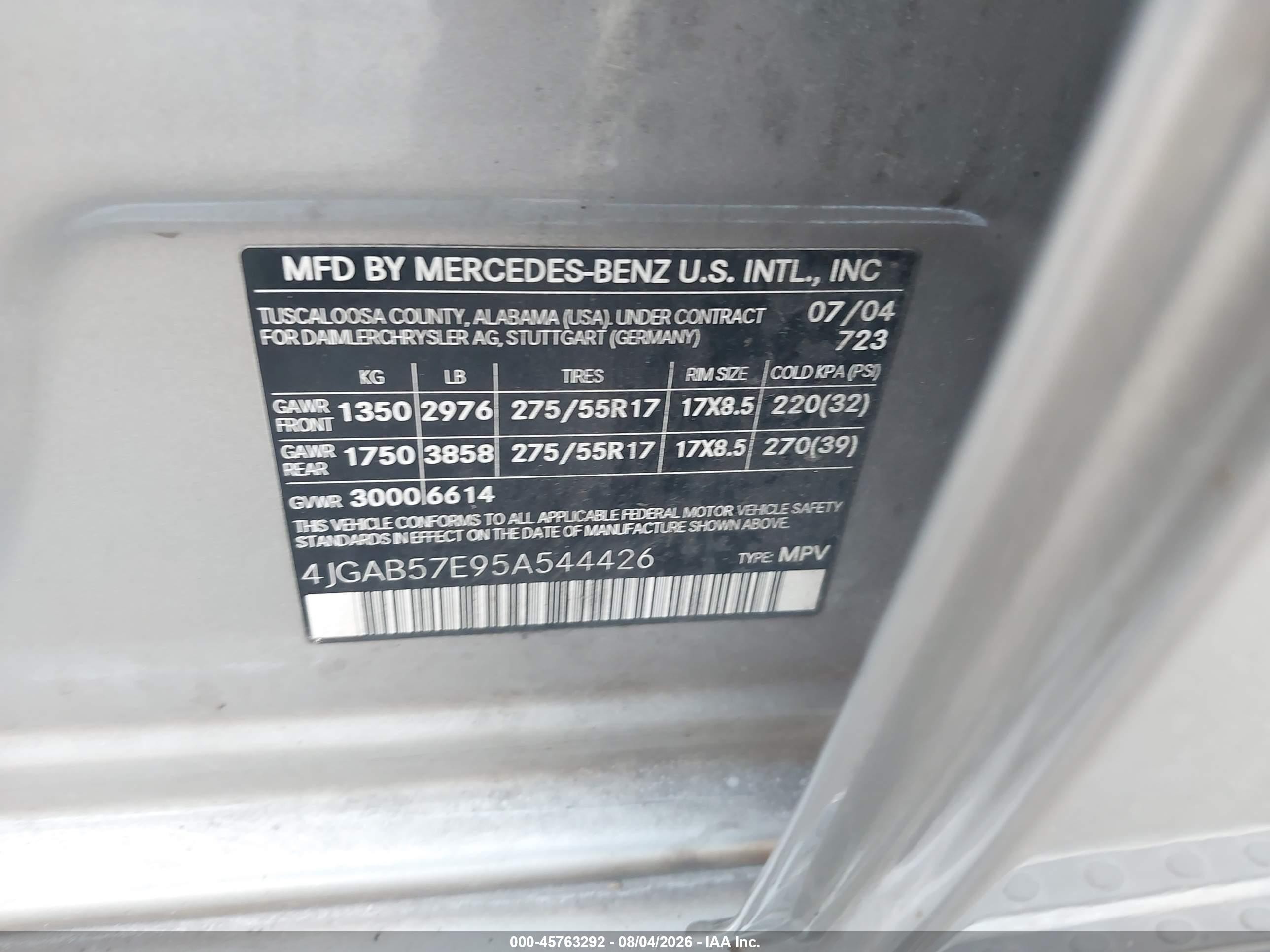 2005 Mercedes-benz Ml 350 4matic Silver vin: 4JGAB57E95A544426