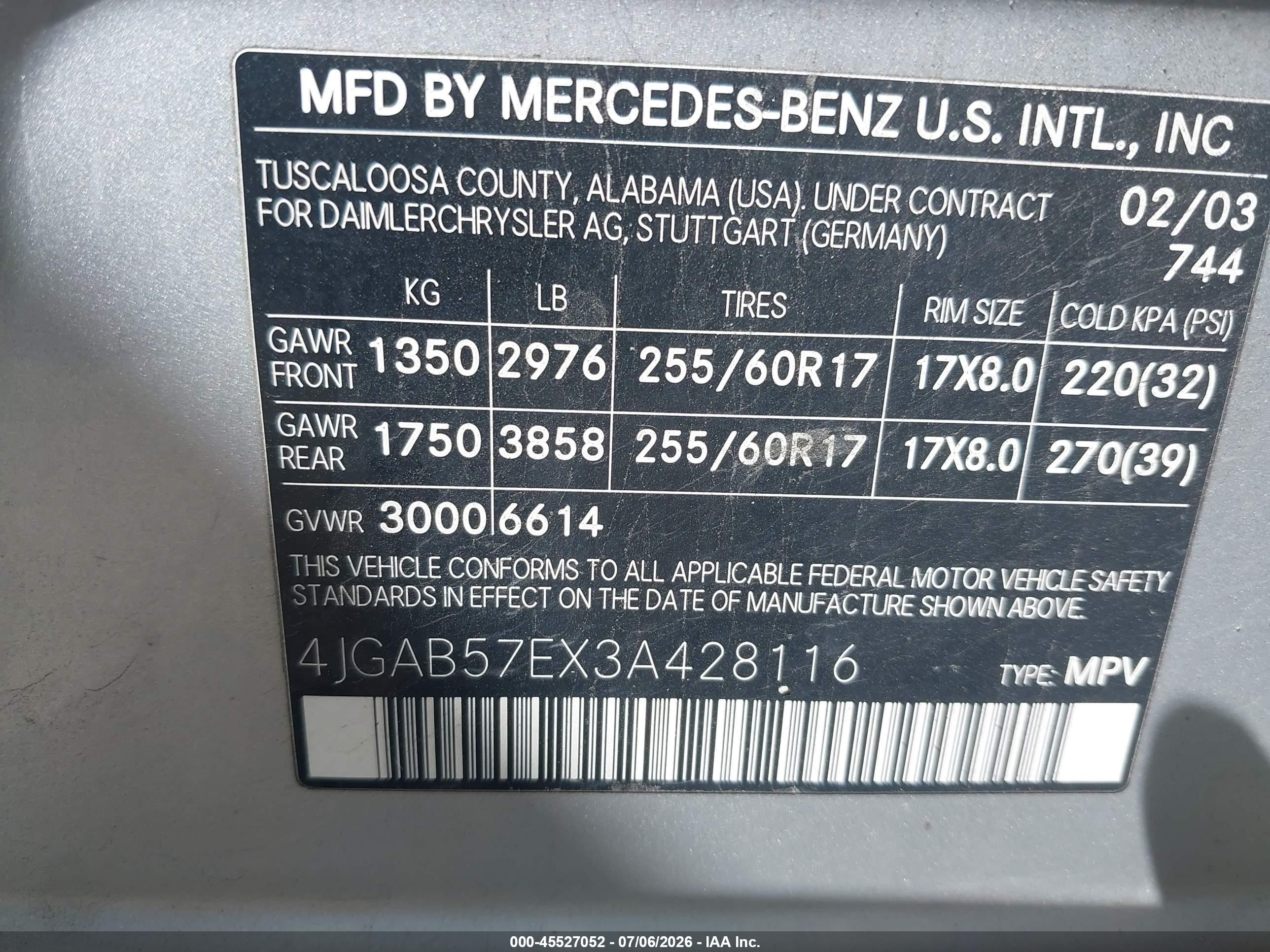 2003 Mercedes-benz Ml 350   Silver vin: 4JGAB57EX3A428116