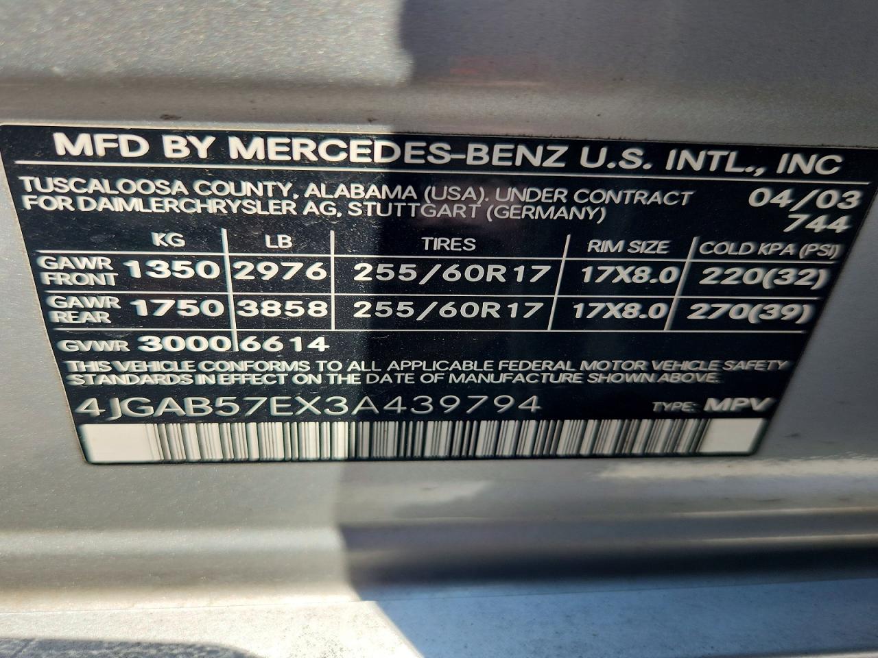 2003 Mercedes-benz Ml 350 Silver vin: 4JGAB57EX3A439794