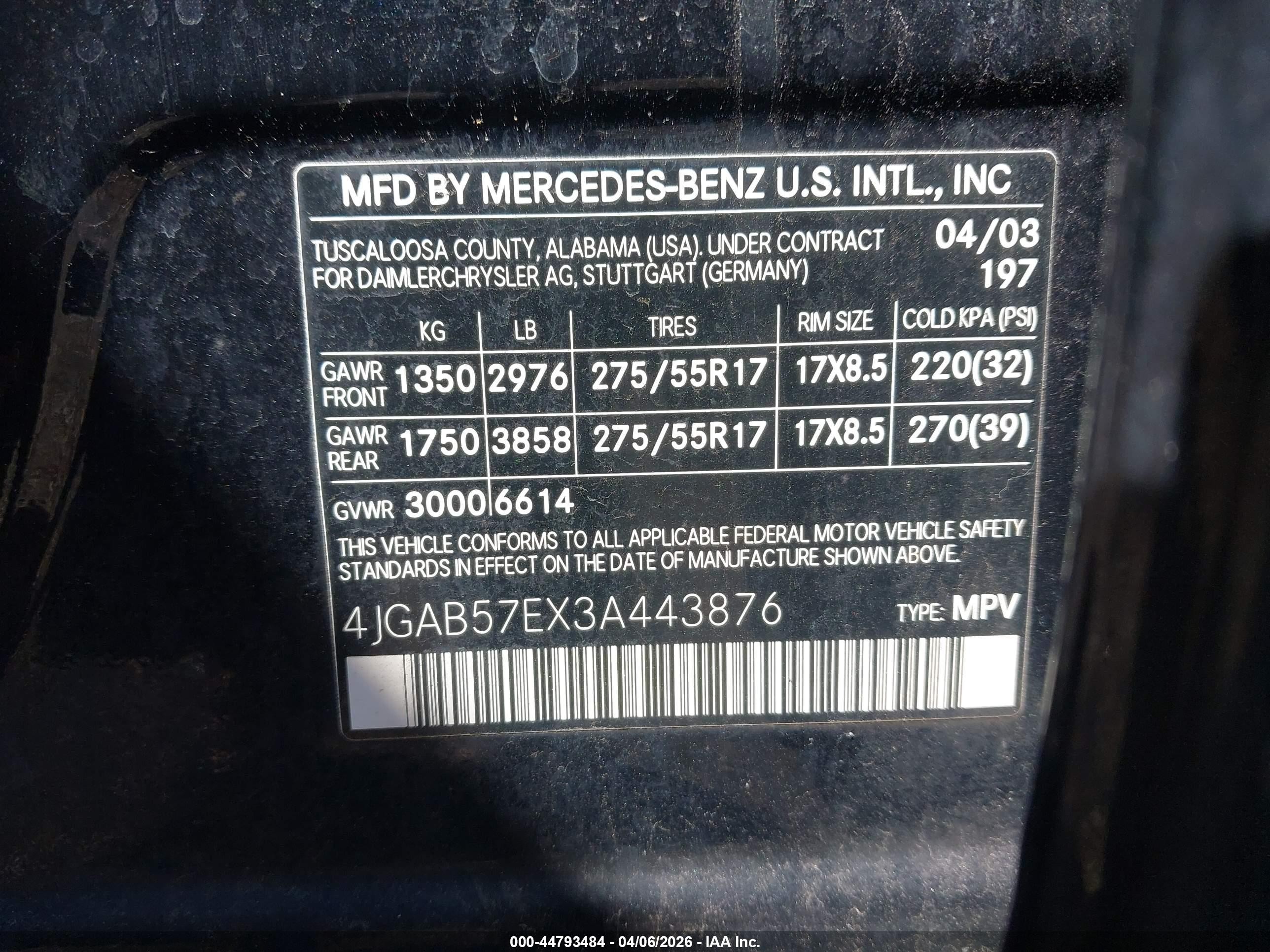 2003 Mercedes-benz Ml 350   Черный vin: 4JGAB57EX3A443876