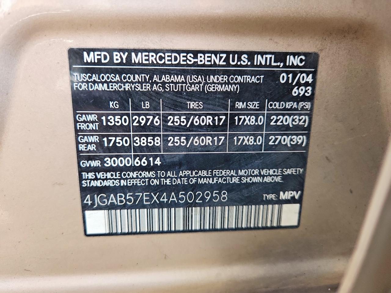 2004 Mercedes-benz Ml 350 Золотой vin: 4JGAB57EX4A502958