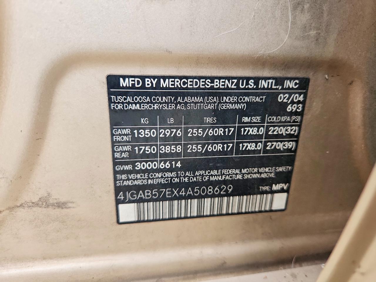 2004 Mercedes-benz Ml 350 Желто-коричневый vin: 4JGAB57EX4A508629