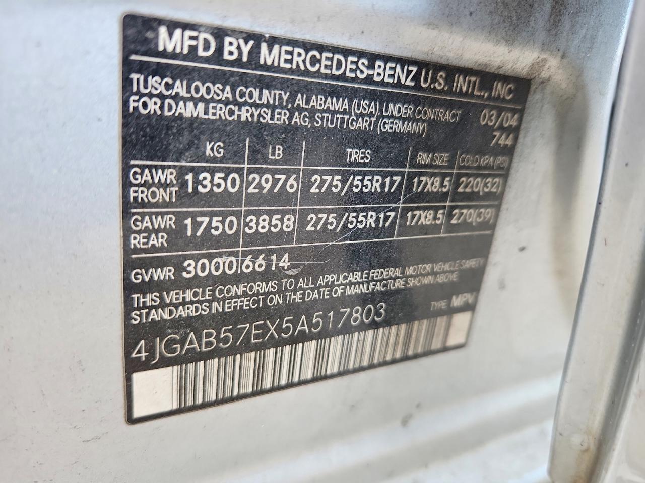 2005 Mercedes-benz Ml 350 Silver vin: 4JGAB57EX5A517803