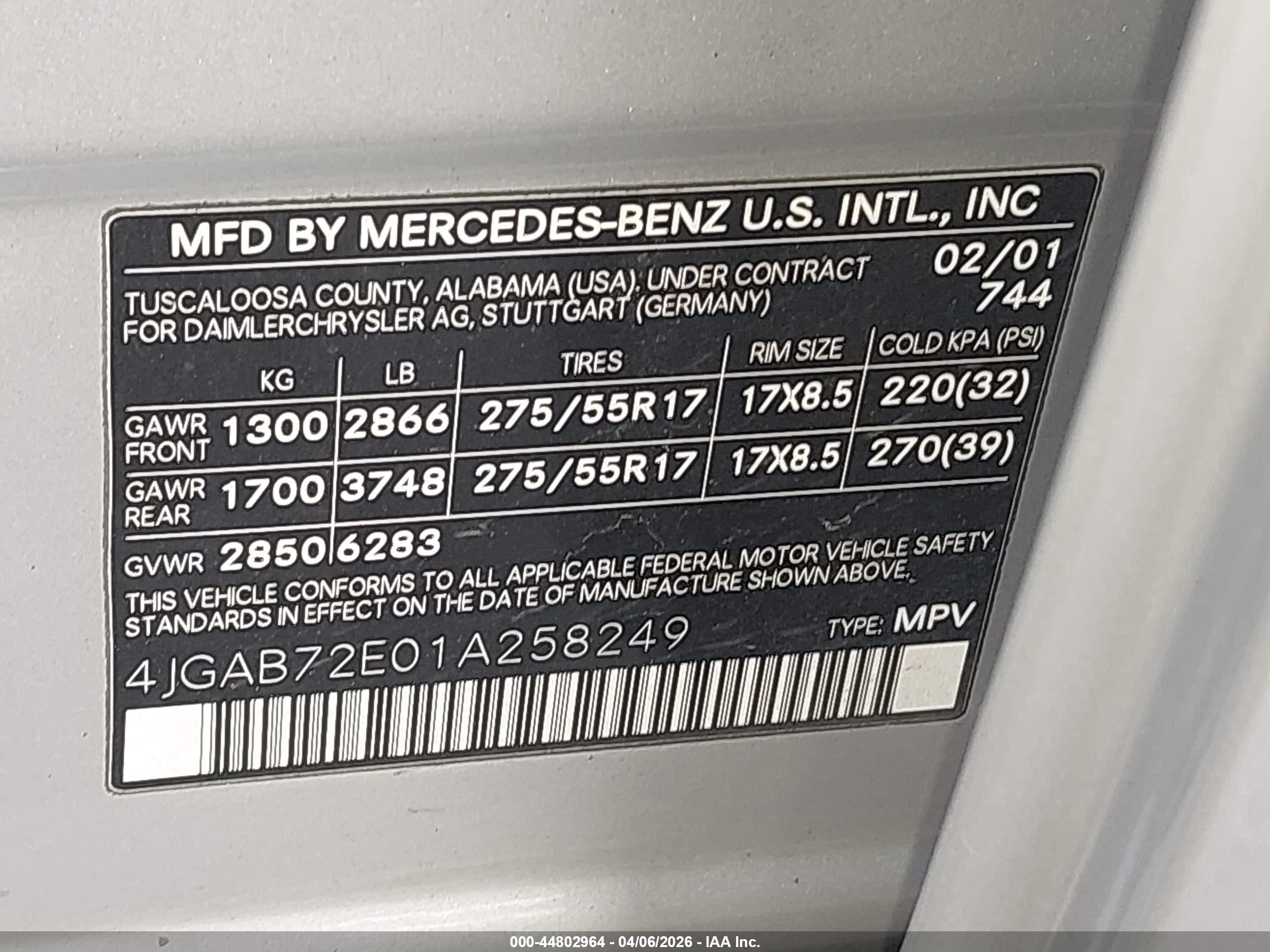 2001 Mercedes-benz Ml 430   Silver vin: 4JGAB72E01A258249