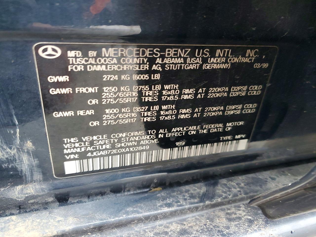 1999 Mercedes Benz Ml 430 Черный vin: 4JGAB72E0XA102849