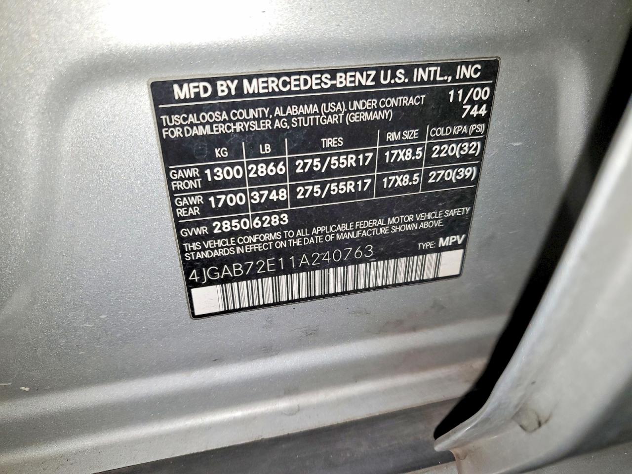 2001 Mercedes-benz Ml 430 Silver vin: 4JGAB72E11A240763