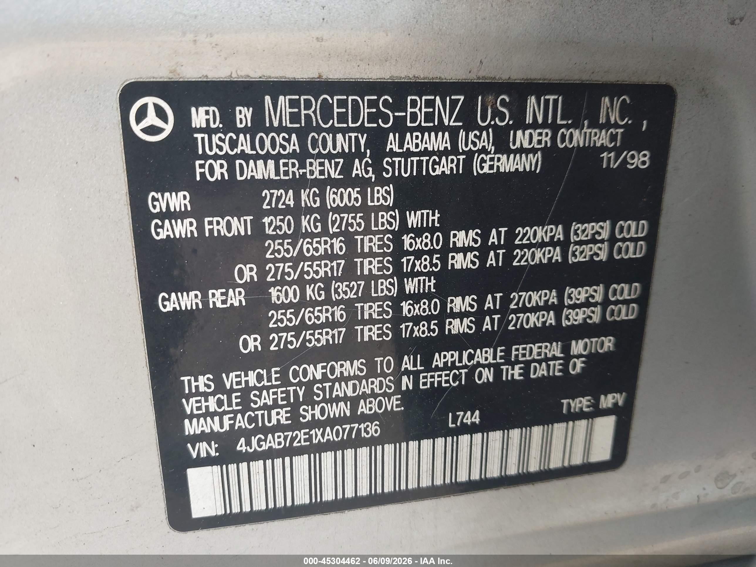 1999 Mercedes-benz Ml 430   Silver vin: 4JGAB72E1XA077136