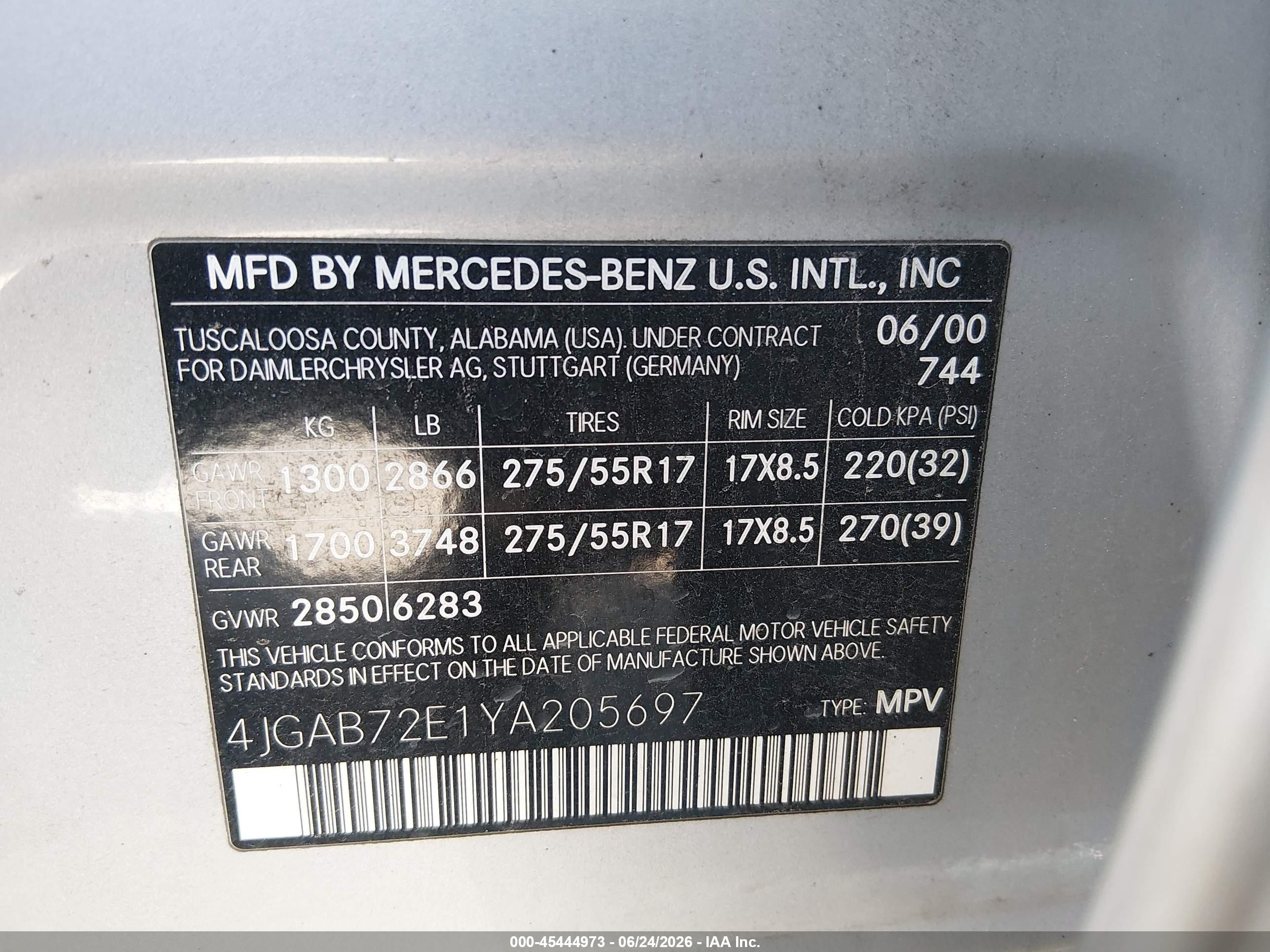 2000 Mercedes-benz Ml 430   Silver vin: 4JGAB72E1YA205697